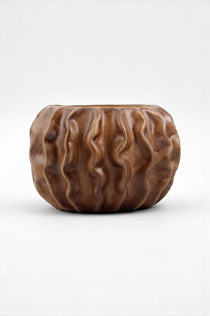 Tactus Oval Dalgalı Ahşap Seramik Dekoratif Vazo (21x14 cm)