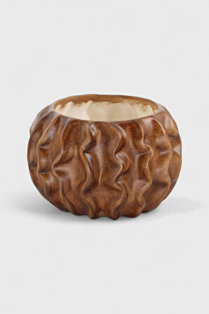 Tactus Oval Dalgalı Ahşap Seramik Dekoratif Vazo (21x14 cm)