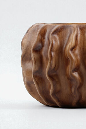Tactus Oval Dalgalı Ahşap Seramik Dekoratif Vazo (21x14 cm)