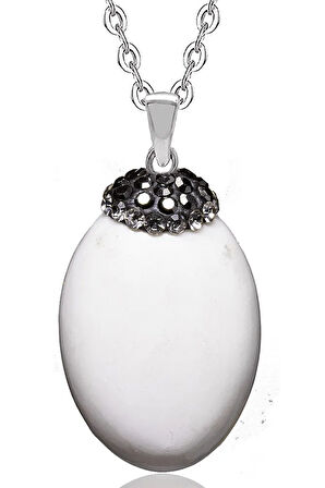 Sertifikalı Zirkon Işlemeli Beyaz Mercan Doğal Taş Kolye