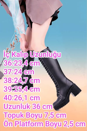 Kadın Dizaltı Ökçeli Postal Çizme