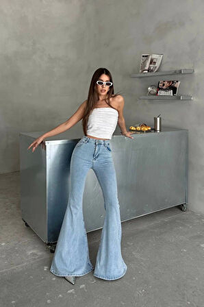 Extra Geniş Paça Yüksek Bel Likralı İspanyol Jeans
