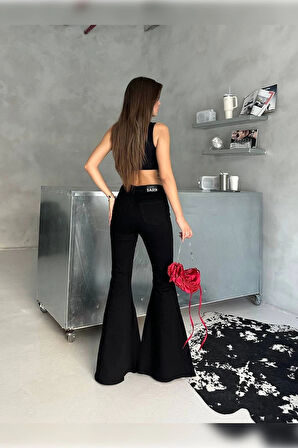 Extra Geniş Paça Yüksek Bel Likralı İspanyol Jeans