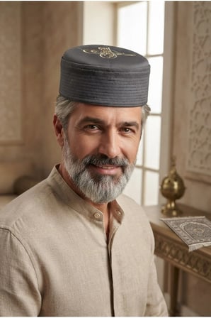 Tezzgelsin Erkek Tuğra Nakışlı Lüks Sırma İşlemeli Osmanlı Namaz Takkesi