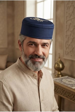 Tezzgelsin Erkek Tuğra Nakışlı Lüks Sırma İşlemeli Osmanlı Namaz Takkesi