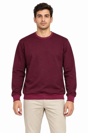 Erkek Bisiklet Yaka İçi Şardonlu 2 İplik Düz Uzun Kollu Regular Fit Sweatshirt -Bordo