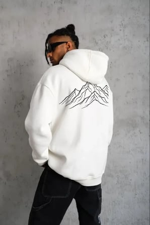 Erkek Nihilist Penguen Özel Tasarım Oversize Kapüşonlu Sweatshirt - Beyaz