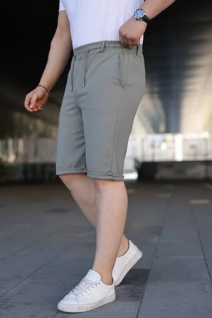 Erkek Diagonel Kumaş Duble Paça Cepli Bağcıklı Bel Lastikli ŞORT - Mint Yeşili