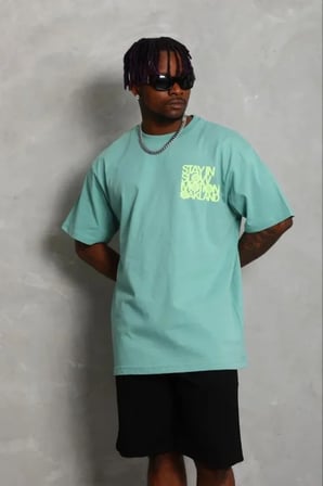 Erkek Baskılı T-Shirt Kısa Kol Bisiklet Yaka Regular Fit Rahat Kalıp Günlük Tişört - Mint Yeşili
