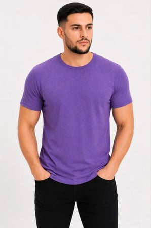 Erkek Basic Tişört Bisiklet Yaka Kısa Kol Günlük Yazlık Slim Fit T-Shirt - Mor