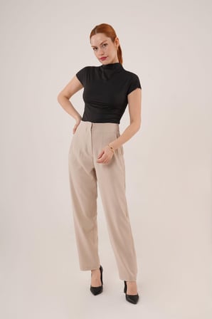 Çift Pens Detaylı Siyah Pantolon