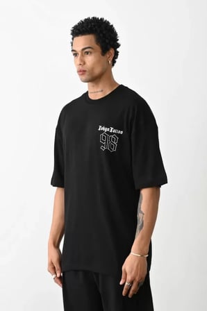 Unisex Baskılı Oversize T-Shirt - Siyah