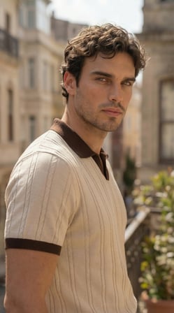 Erkek Örgü Desen Yakalı Kısa Kollu Triko Tişört - %100 Pamuk Akrilik