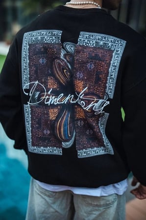 Uzun Kol Bisiklet Yaka Ön Ve Arka Baskılı SweatShirt - Siyah