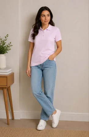 Polo Yaka Pike Kumaş Düğmeli Basic Tişört Günlük Rahat - Pembe