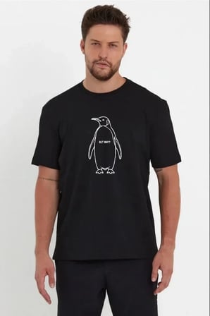 Erkek Nihilist Penguen Özel Tasarım Oversize Bisiklet Yaka Tişört - Siyah
