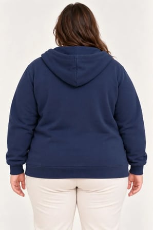 Battal Büyük Beden Üç İplik İçi Şardonlu Kapüşonlu Tam Fermuarlı Kışlık Sweatshirt - Lacivert