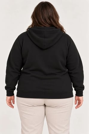 Battal Büyük Beden Üç İplik İçi Şardonlu Kapüşonlu Tam Fermuarlı Kışlık Sweatshirt - Siyah