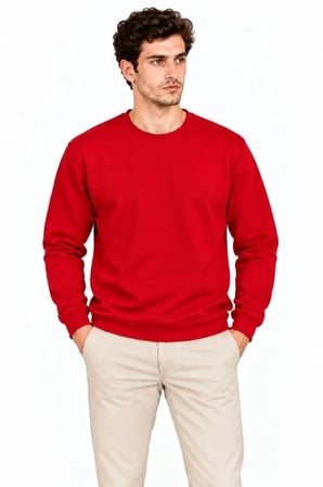 Erkek Bisiklet Yaka İçi Şardonlu 2 İplik Düz Uzun Kollu Regular Fit Sweatshirt - Kırmızı