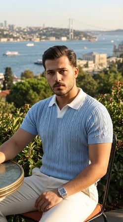 Erkek Desenli Kısa Kollu Triko Tişört - %100 Pamuk Akrilik