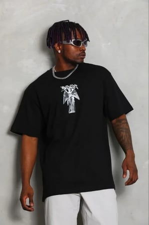 Erkek Baskılı T-Shirt Kısa Kol Bisiklet Yaka Regular Fit Rahat Kalıp Günlük Tişört - Siyah