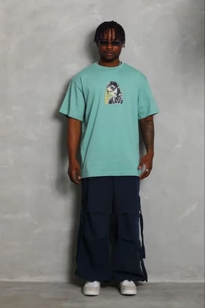 Erkek Baskılı T-Shirt Kısa Kol Bisiklet Yaka Regular Fit Rahat Kalıp Günlük Tişört - Mint Yeşili