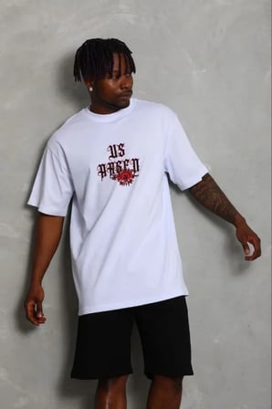 Erkek Baskılı T-Shirt Kısa Kol Bisiklet Yaka Regular Fit Rahat Kalıp Günlük Tişört - Beyaz