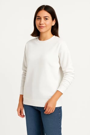 Üç İplik Düz Bisiklet Yaka SweatShirt - Beyaz