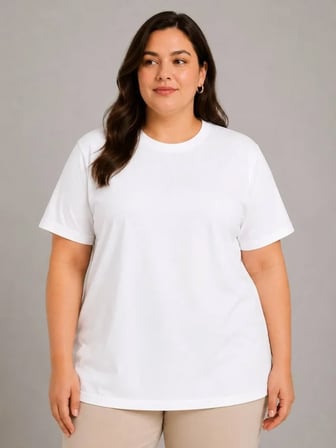 Battal Big Size Basic Tişört Bisiklet Yaka Rahat Kalıp T-Shirt - Beyaz