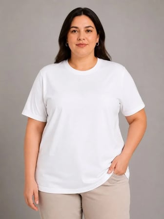 Battal Big Size Basic Tişört Bisiklet Yaka Rahat Kalıp T-Shirt - Beyaz
