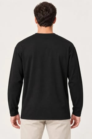 Erkek Modal Yumuşak Dokulu Bisiklet Yaka Uzun Kollu Tişört Sweatshirt - Siyah