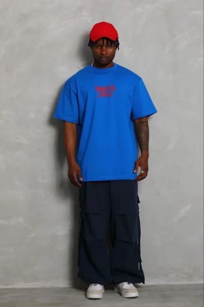 Erkek Baskılı T-Shirt Kısa Kol Bisiklet Yaka Regular Fit Rahat Kalıp Günlük Tişört - Saks Mavisi