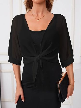 Kadın Truvakar Kollu önden Bağlamalı Kısa şifon Bolero Ceket