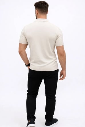 Erkek Yazlık Triko Tişört Kısa Kol Polo Yaka Düğmeli T-Shirt - Krem