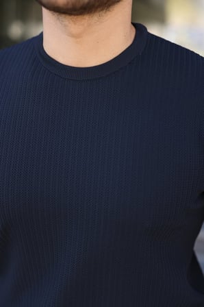 Erkek Bisiklet Yaka Petek Dokulu Kısa Kollu Triko Tişört