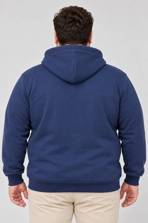 Erkek Battal Büyük Beden Üç İplik İçi Şardonlu Kapüşonlu Kanguru Cepli Kışlık Sweatshirt - Lacivert