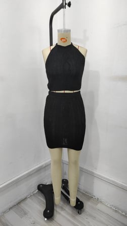 Kadın Kolsuz Mini Erer Crop Ikili Triko Takım