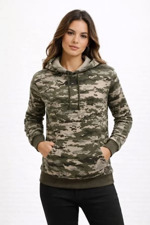 Kamuflaj Desenli 2 İplik 4 Mevsim Kapüşonlu Kanguru Cepli Hoodie Sweatshirt - Kamuflaj