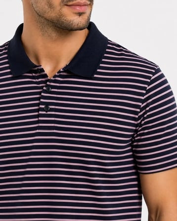 Erkek Pike Kumaş Gül Kurusu Çizgili Polo Yaka Tişört Kısa Kol T-Shirt - Siyah