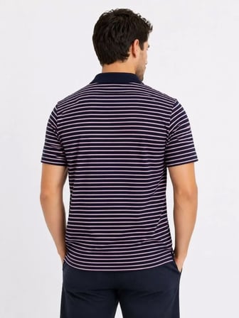 Erkek Pike Kumaş Gül Kurusu Çizgili Polo Yaka Tişört Kısa Kol T-Shirt - Siyah