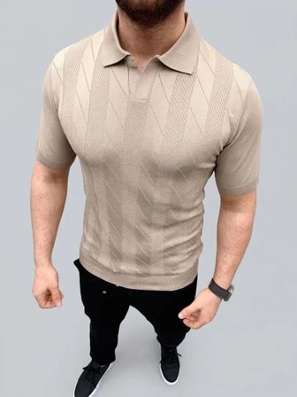 Erkek Yazlık Triko Dokuma Tişört Kısa Kol Polo Yaka T-Shirt - Bej