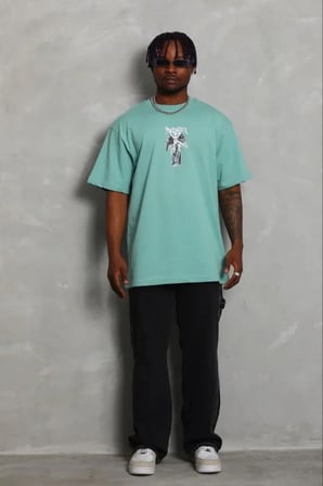 Erkek Baskılı T-Shirt Kısa Kol Bisiklet Yaka Regular Fit Rahat Kalıp Günlük Tişört - Mint Yeşili