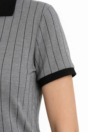 Polo Yaka Çizgili Tişört Kısa Kol Düğmeli Yazlık T-Shirt - Gri
