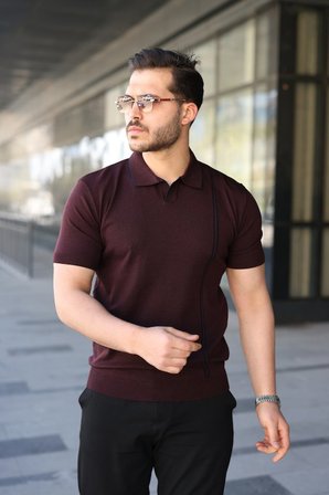 Erkek Çizgi Detaylı Yakalı Triko Tişört