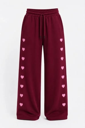 Osy Modal Yumuşak Dokulu Nakışlı Cepli Oversize Bol Paça Eşofman Altı - Bordo