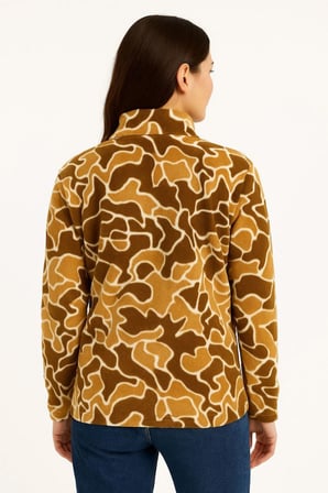 KADIN Yarım Fermuarlı Desenli Polar Sweat Yakalı, Uzun Kollu, Oversize Rahat Kalıp - Kahverengi