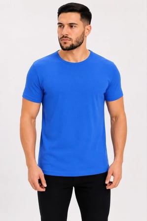 Erkek Basic Tişört Bisiklet Yaka Kısa Kol Günlük Yazlık Slim Fit T-Shirt - Saks Mavisi