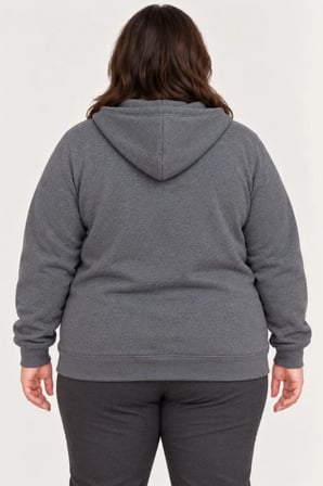 Battal Büyük Beden Üç İplik İçi Şardonlu Kapüşonlu Tam Fermuarlı Kışlık Sweatshirt - Füme