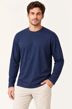 Erkek Modal Yumuşak Dokulu Bisiklet Yaka Uzun Kollu Tişört Sweatshirt - Lacivert