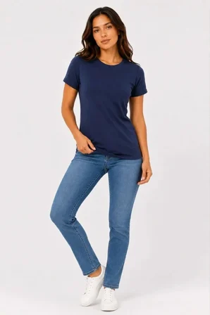 Basic Tişört Bisiklet Yaka Kısa Kol Günlük Yazlık Slim Fit T-Shirt - Lacivert